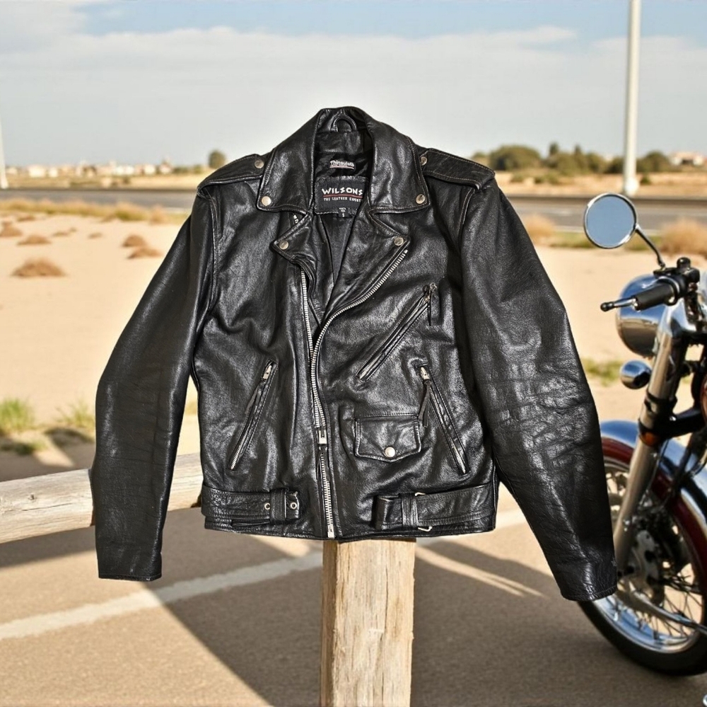 VTG Wilsons Leather Black Leather Jacket for Men Sz Small
